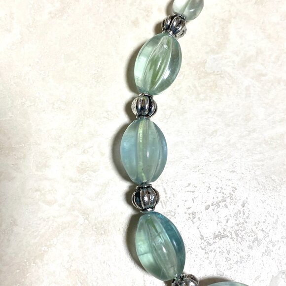 Genuine Teal Green Fluorite Beaded Necklace, Natural Gemstone Choker - Picture 4 of 13